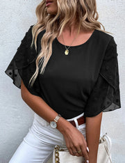 women's lace stitching petal sleeve summer top, view 3 - MRSLM