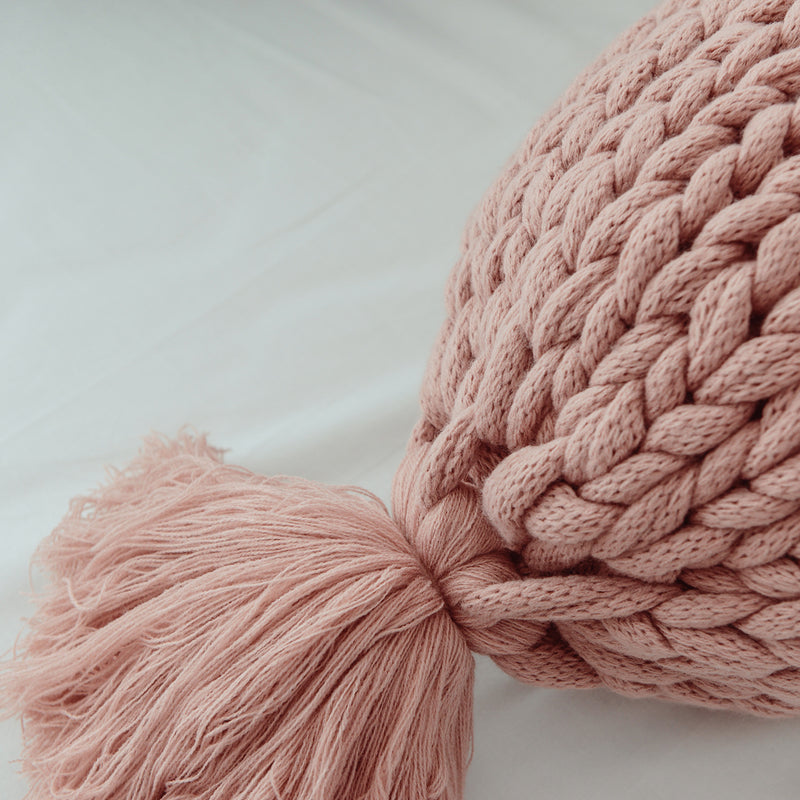 candy shape chunky knit pillow with tassels, view 10 - MRSLM