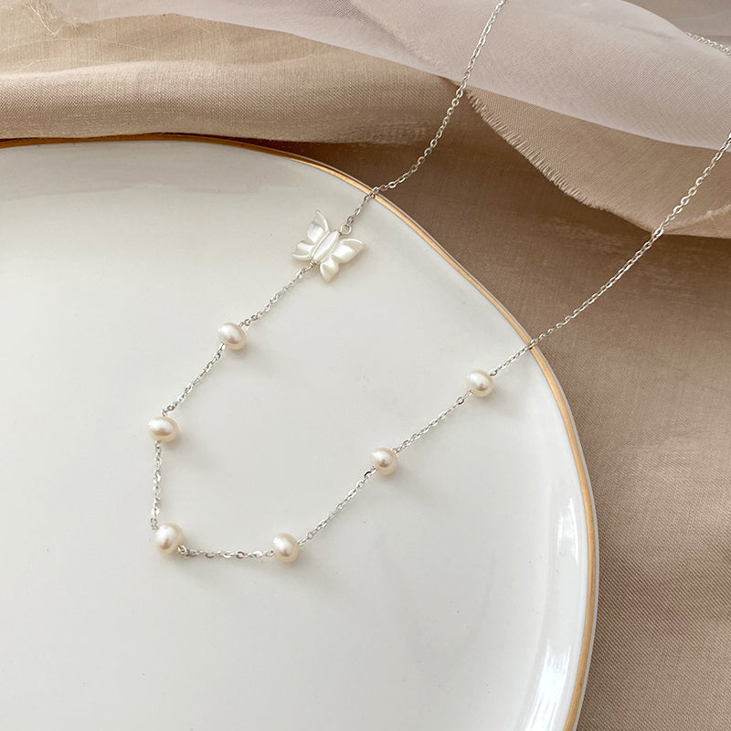 mother shell pearl necklace, view 4 - MRSLM
