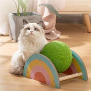 wooden sisal cat scratcher with green ball, view 6 - MRSLM