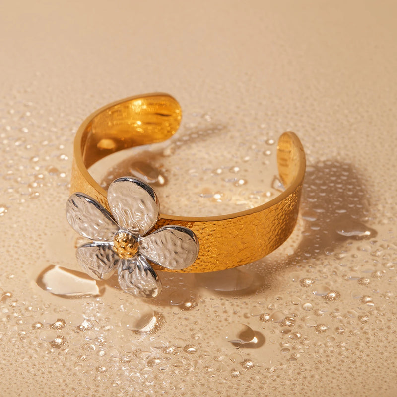 gold plated flower ring, view 7 - MRSLM