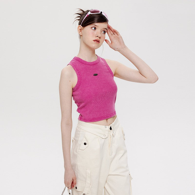 women's cropped washed cotton vest top, view 7 - MRSLM