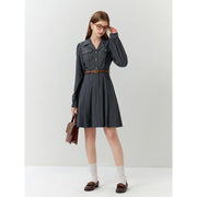 Elegant grey belted suit dress, view 4 - MRSLM