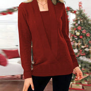 women's knitted deep v-neck long sleeve sweater - MRSLM