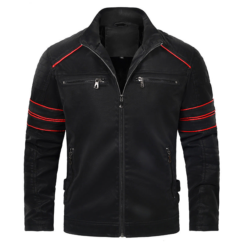 mens stand collar brushed pu leather jacket - MRSLM