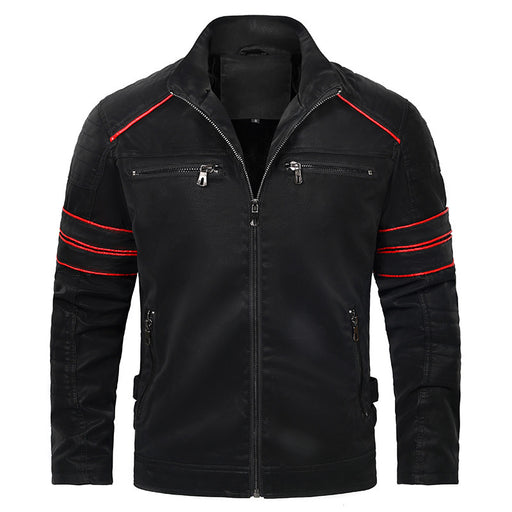 mens stand collar brushed pu leather jacket - MRSLM