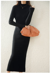 Women's slim-fit long knitted wool dress, view 6 - MRSLM