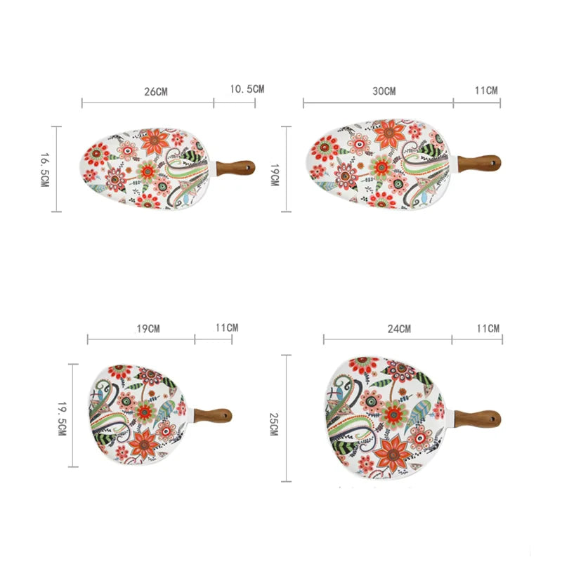 nordic ceramic dinner plate with wooden handle, view 7 - MRSLM