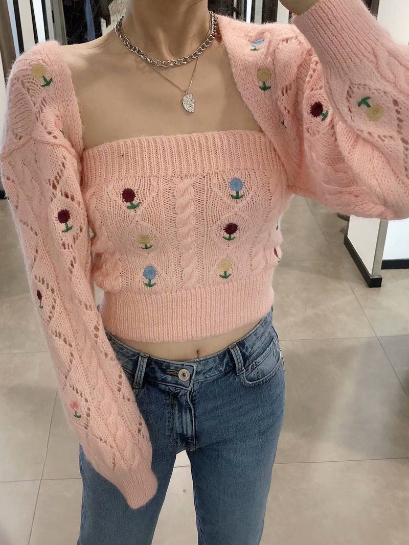 pink knitted cardigan shawl coat, view 5 - MRSLM