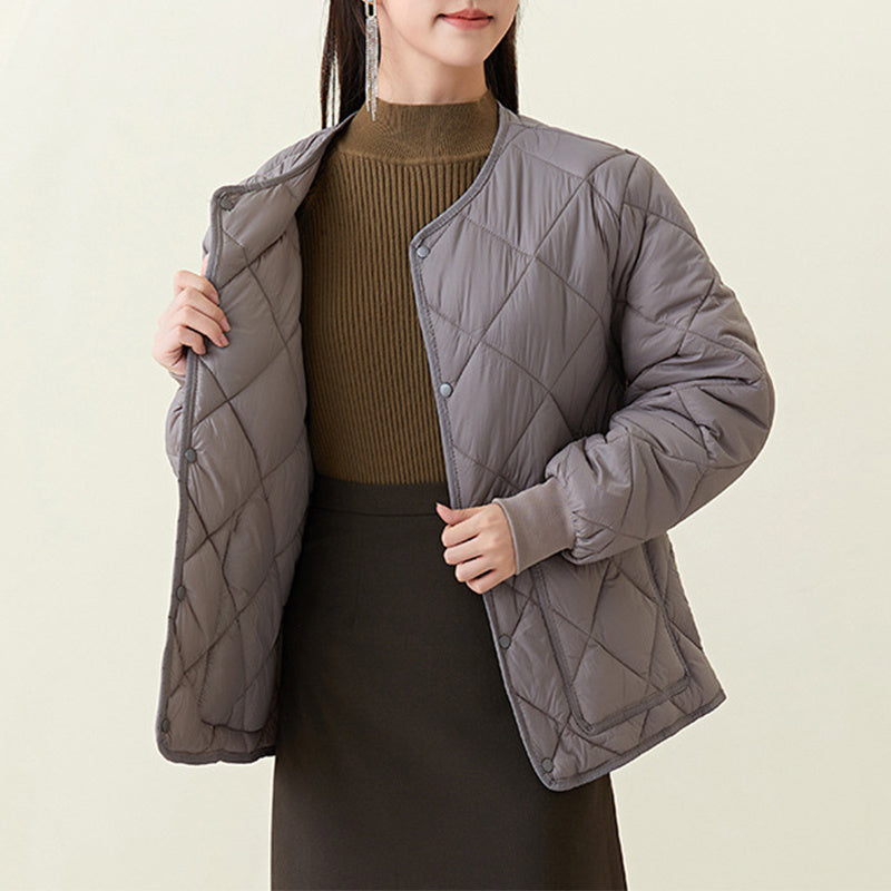 rhombus quilted round-neck jacket, view 3 - MRSLM
