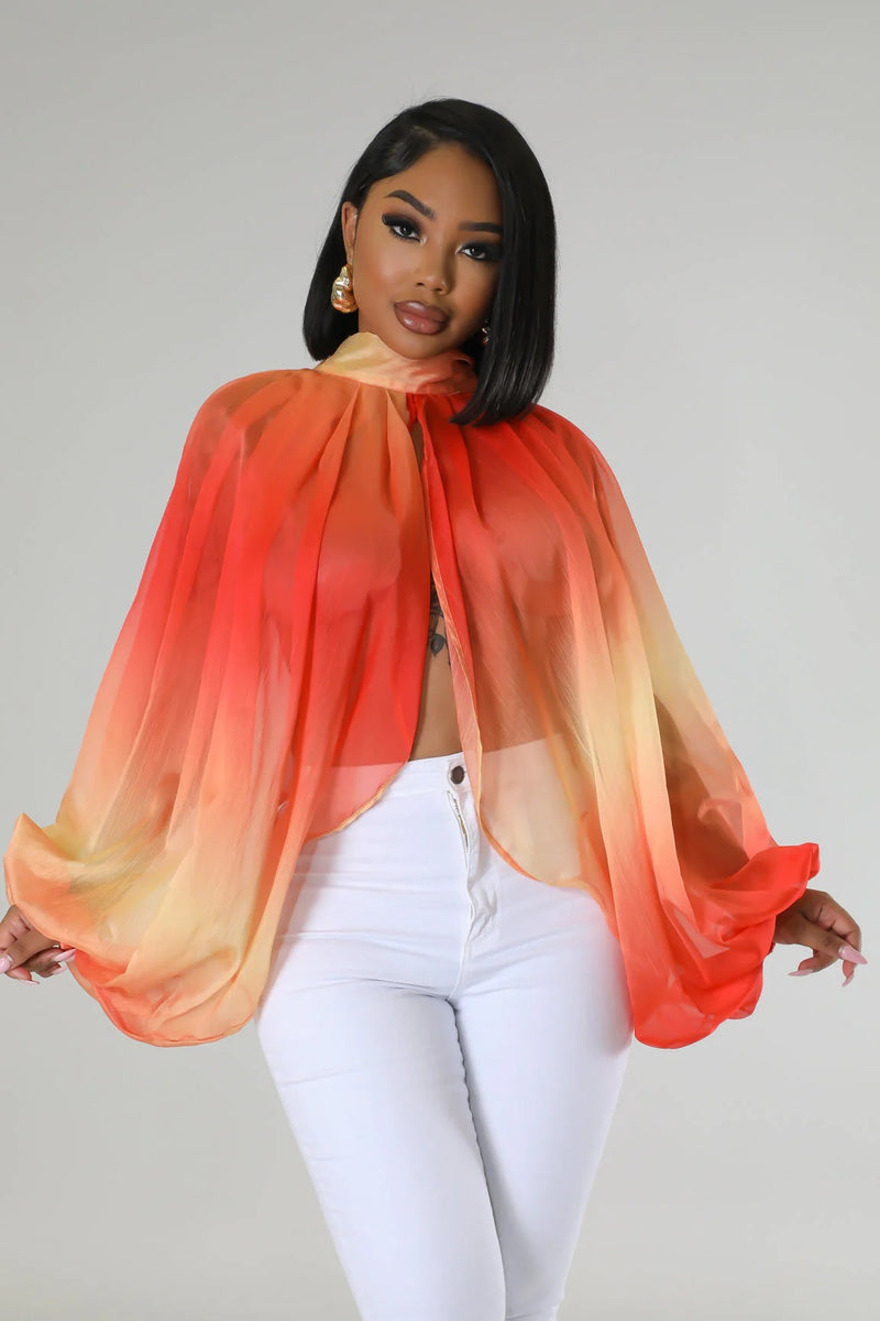 women's sheer chiffon printed long sleeve top, view 6 - MRSLM