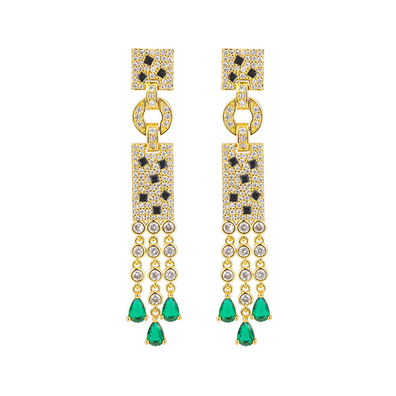 simulated emerald drop earrings, view 5 - MRSLM