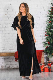 gold velvet evening dress, view 5 - MRSLM