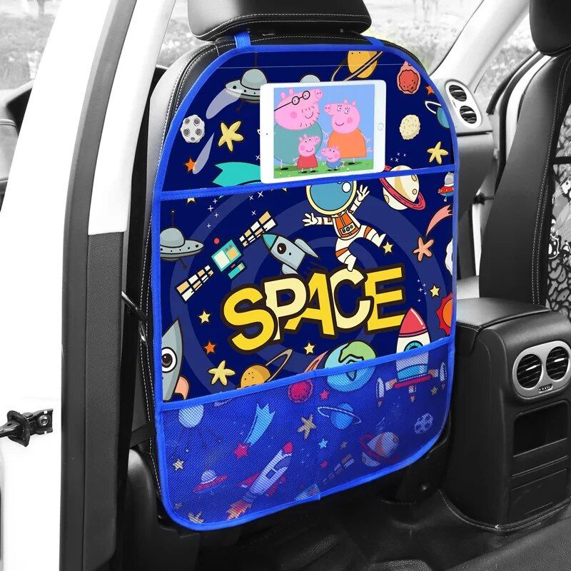 cartoon car seat back protector with storage organizer, view 6 - MRSLM