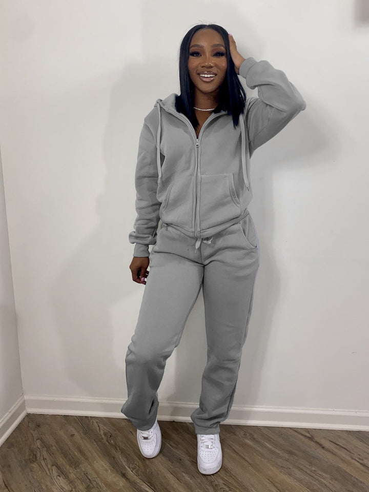 Women's Solid Color Hoodie Fabric Sports Casual Two-piece Suit