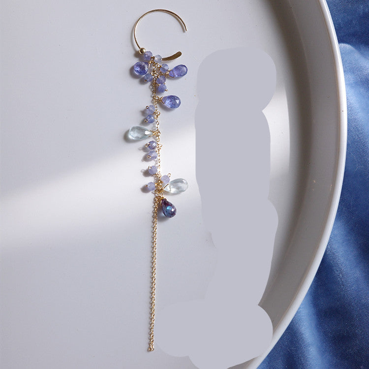 sea blue stone asymmetric drop earrings, view 4 - MRSLM
