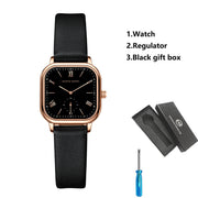 Square rose gold watch with leather strap, view 2 - MRSLM