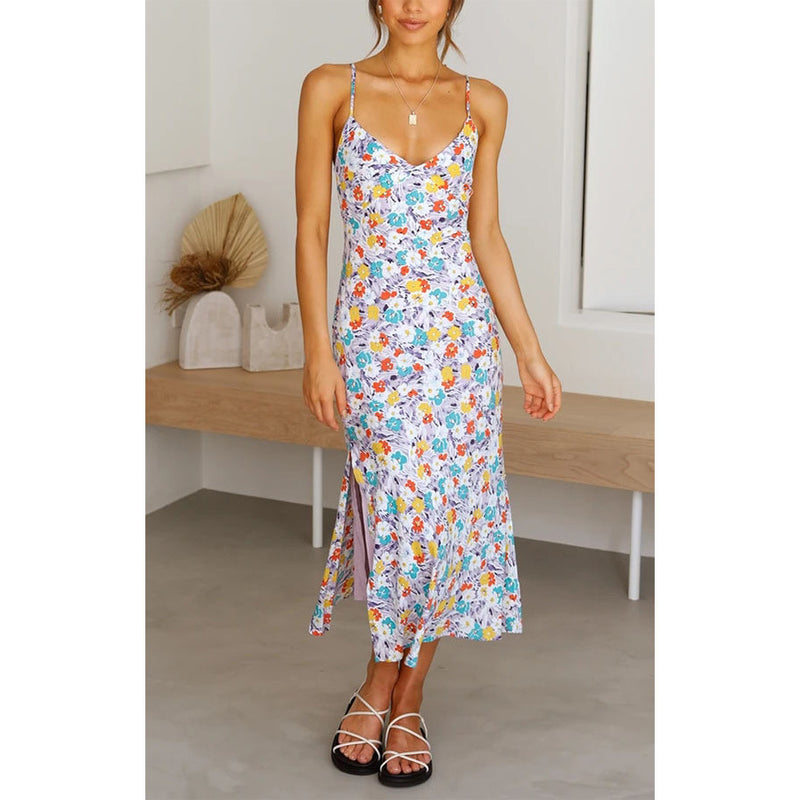 summer floral split dress, view 4 - MRSLM