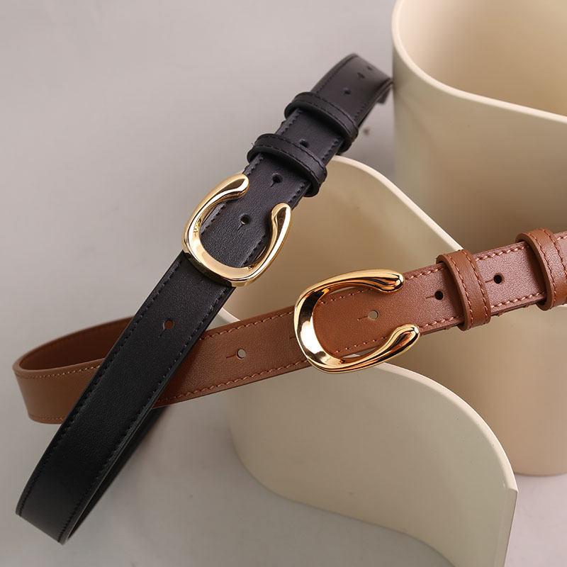 Women's cow leather belt with irregular buckle, view 4 - MRSLM