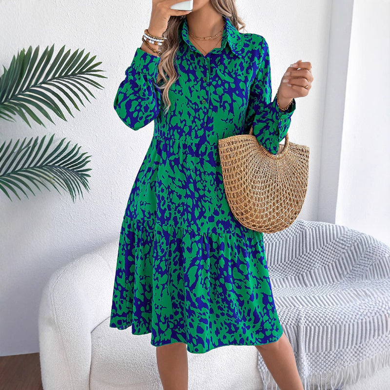 loose leopard-print long-sleeved shirt dress, view 2 - MRSLM