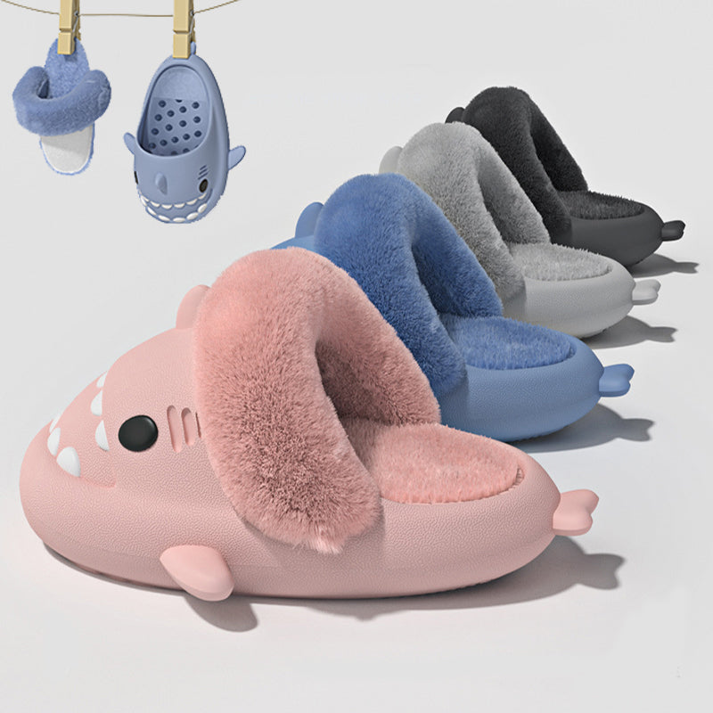Fuzzy shark slippers with removable lining - MRSLM