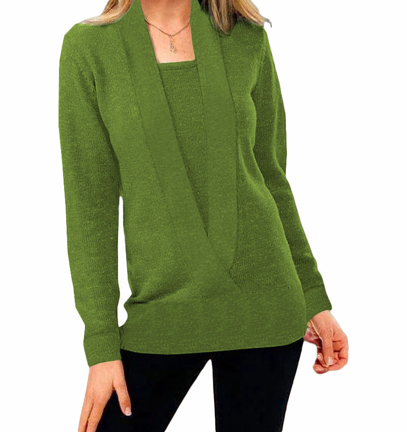 women's knitted deep v-neck long sleeve sweater, view 8 - MRSLM