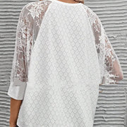 women's lace patchwork round neck top, view 3 - MRSLM