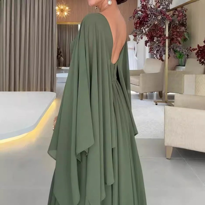 Women's green split long dress, view 2 - MRSLM