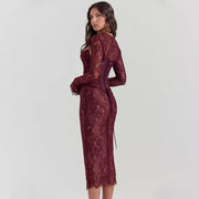 spaghetti strap lace bodycon dress, view 4 - MRSLM