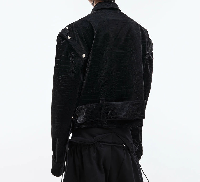 padded shoulder pu leather coat, view 4 - MRSLM
