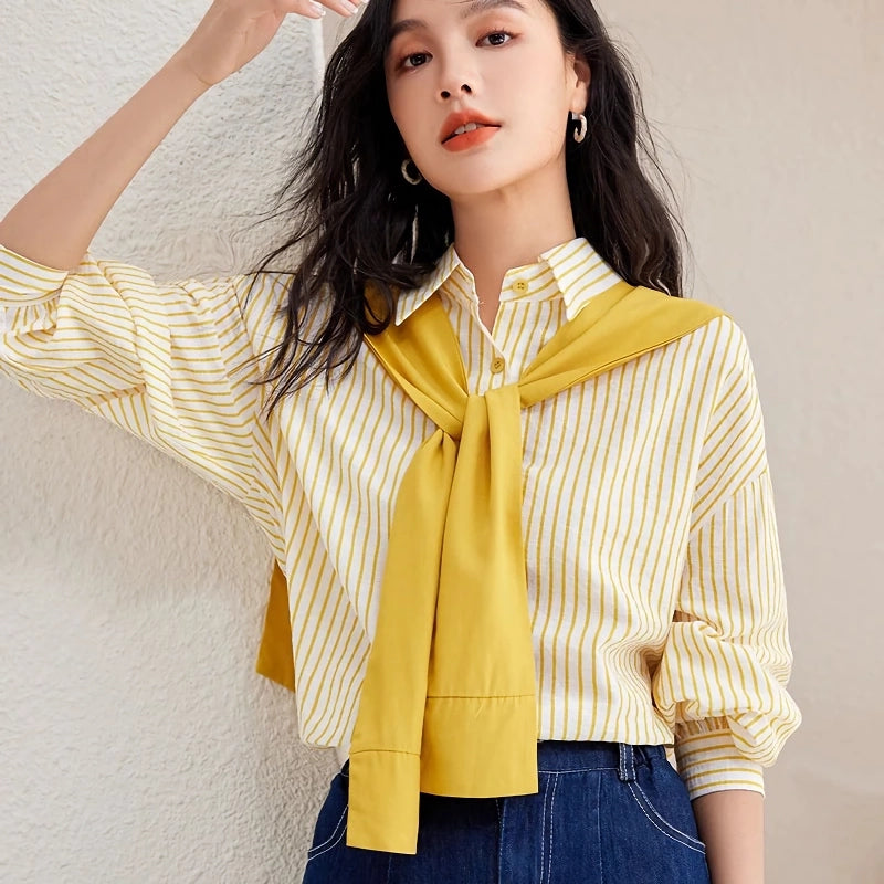 yellow striped button-down shirt, view 4 - MRSLM