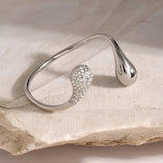 stainless steel open bracelet with cubic zirconia, view 2 - MRSLM