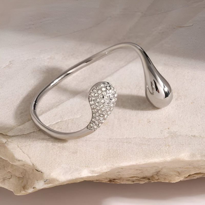 stainless steel open bracelet with cubic zirconia, view 2 - MRSLM