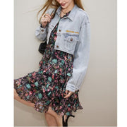 V-neck long sleeve floral dress, view 4 - MRSLM