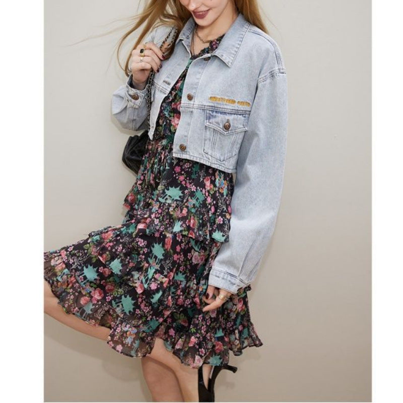 V-neck long sleeve floral dress, view 4 - MRSLM