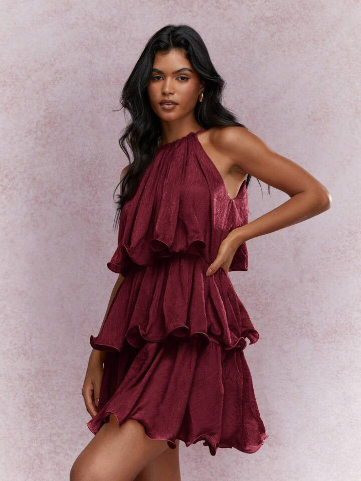 strapless ruffle trim midi dress, view 10 - MRSLM