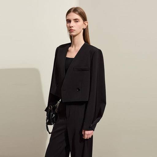 women's V-neck blazer and wide-leg pants set - MRSLM