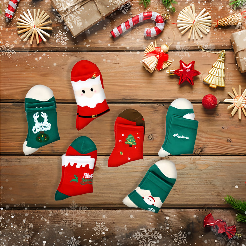 6 pairs Christmas socks gift box with greeting cards, view 3 - MRSLM