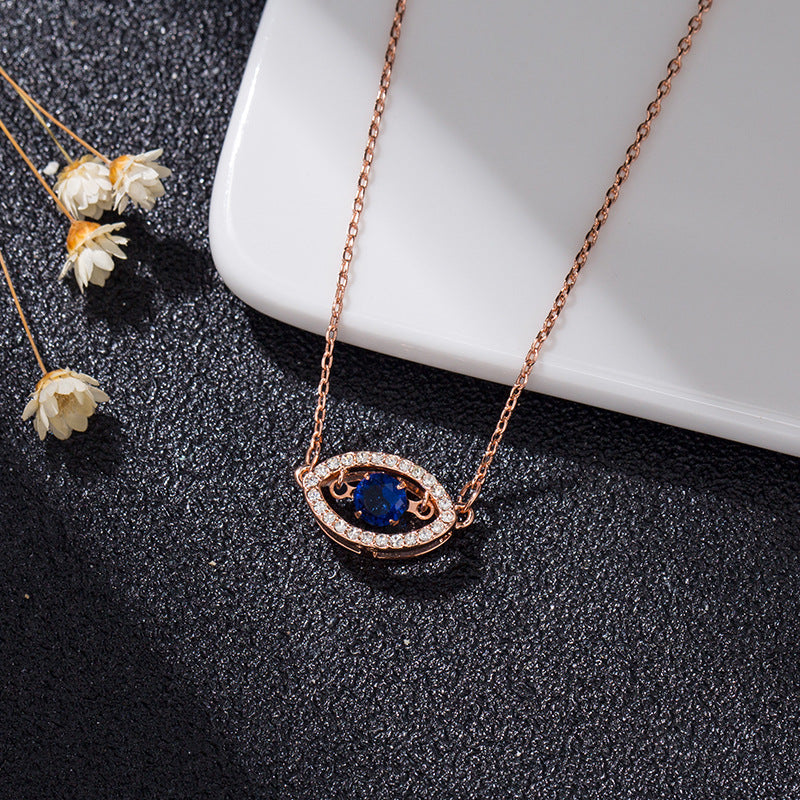 Lucky Blue Eyes Tear Rose Gold Necklace