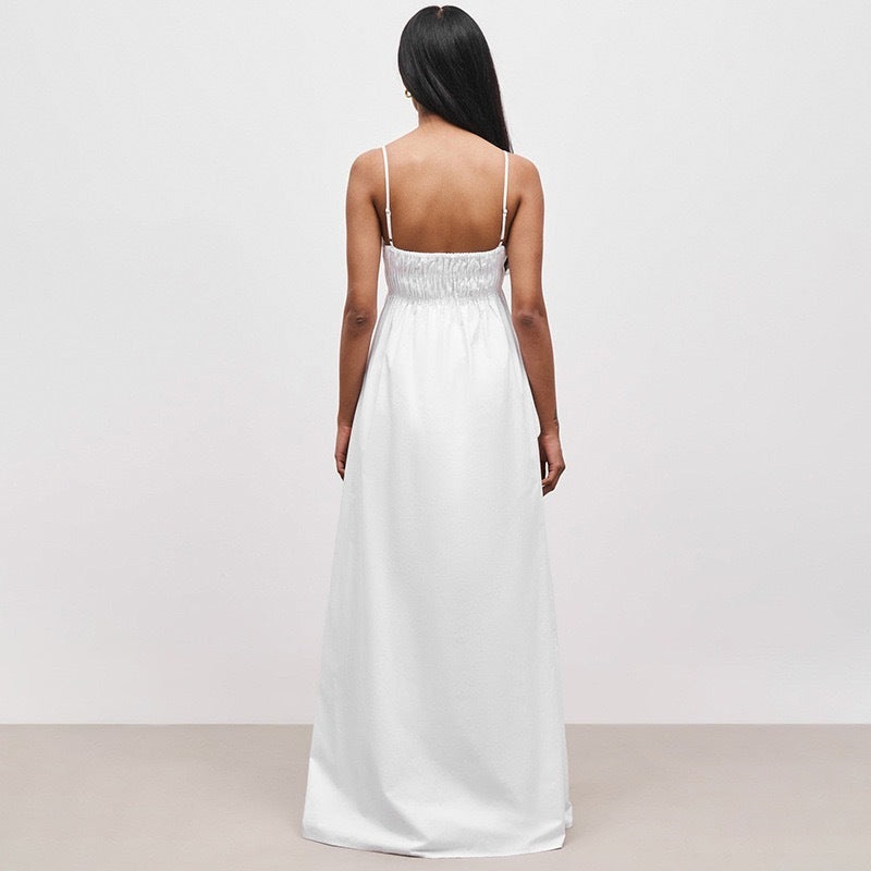 spaghetti strap smocked long dress, view 4 - MRSLM
