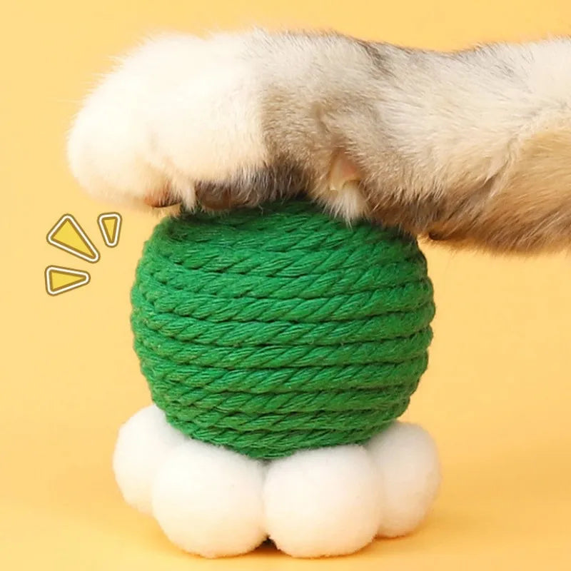 sisal ball cat toy with teaser stick, view 6 - MRSLM