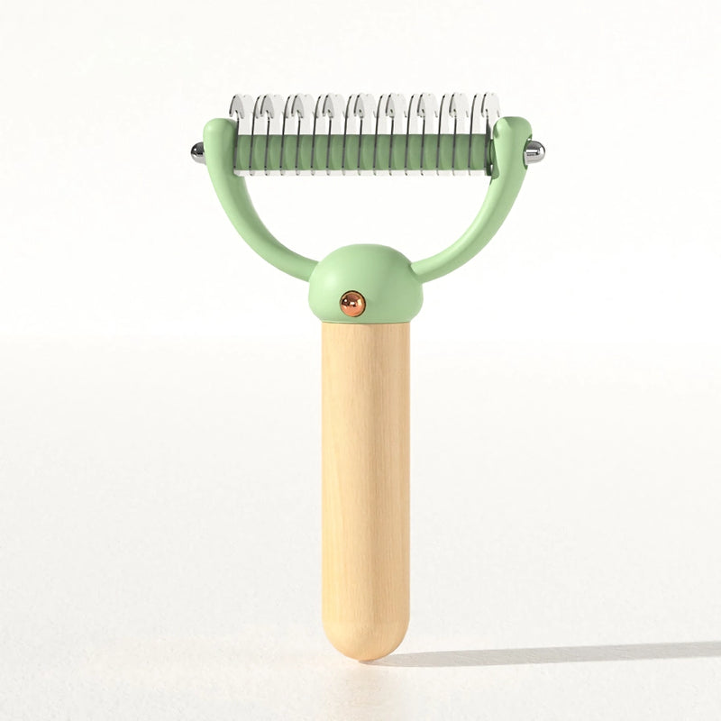 double-sided pet hair comb with wooden handle, view 7 - MRSLM