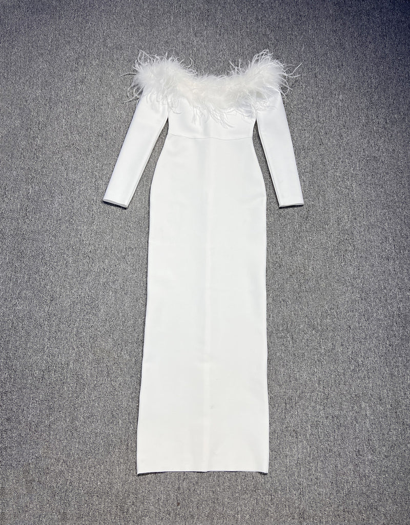 fur collar bandage dress, view 6 - MRSLM