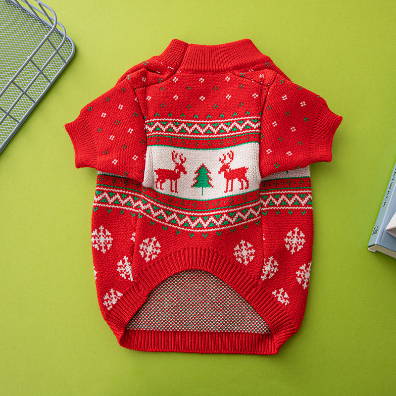 Christmas tree and reindeer knit dog sweater, view 6 - MRSLM