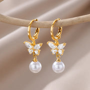 butterfly imitation pearl dangle earrings, view 10 - MRSLM