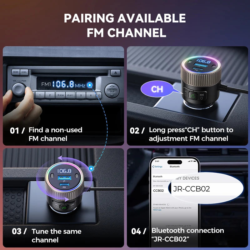 60w bluetooth 5.4 fm transmitter with fast charger, view 7 - MRSLM