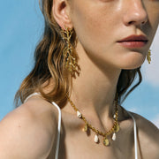 gold coral pearl pendant earrings, view 4 - MRSLM