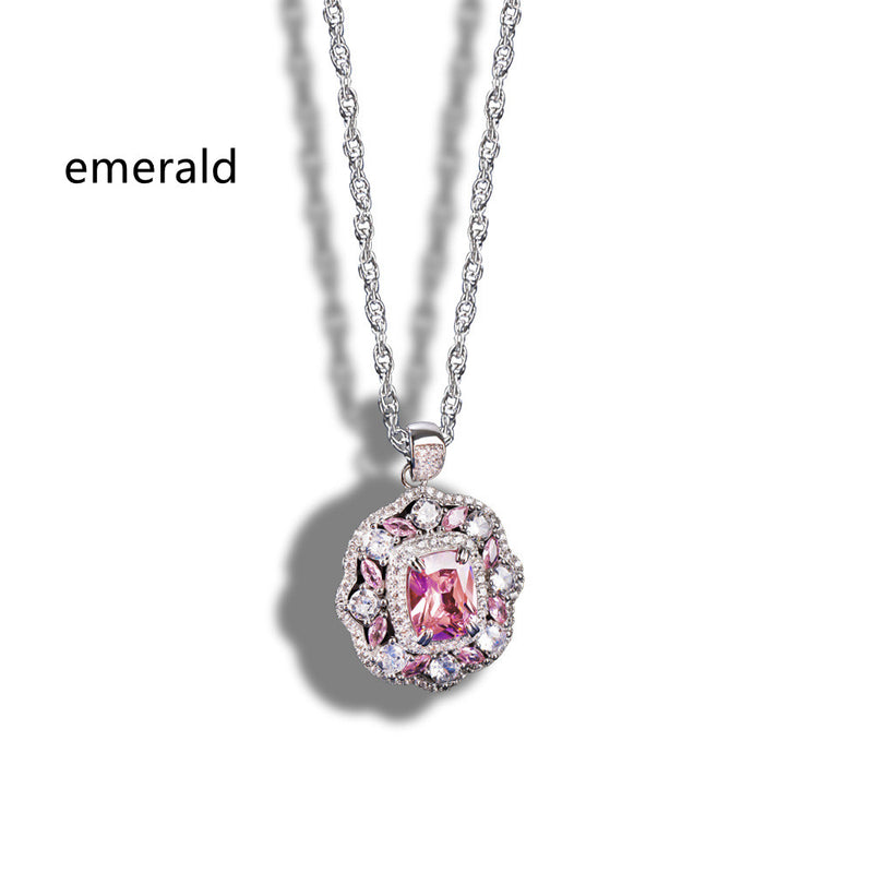 925 silver petal gem necklace, view 3 - MRSLM