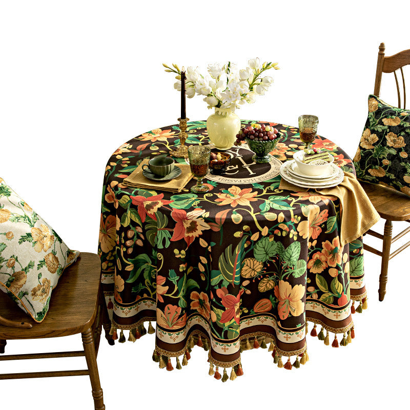round tassel tablecloth dark brown, view 7 - MRSLM