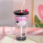 Cute glass cup with lid and straw, view 3 - MRSLM
